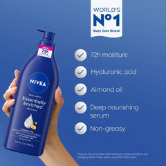 NIVEA Essentially Enriched Dry Skin Body Lotion with Almond Oil Scented - 16.9 fl oz: Paraben-Free, Pump Bottle, Whole Body Use