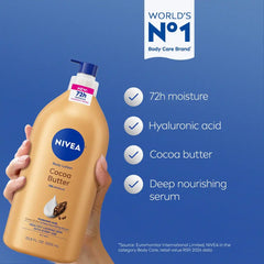 NIVEA Cocoa Butter Body Lotion with Deep Nourishing Serum - 33.8 fl oz: For Normal and Dry Skin, Whole Body Application, Pump Bottle