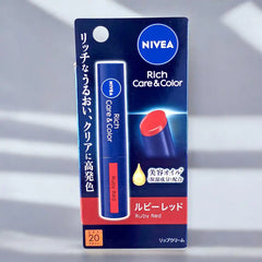 Nivea Japan Rich Care & Color Lip Balm SPF20 PA++ 0.12 oz - Ruby Red - Protect and glow with a vibrant burst of Japanese beauty