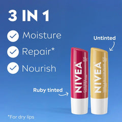 NIVEA Lip Cherry & Cream Lip Balms - 0.34oz/2ct: Moisturizing, Tinted, Balm, Vanilla, Cherry Flavors
