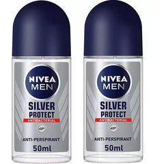 Nivea Silver Protect Deodorant Roll On for Men 50 ml (2 Pack)