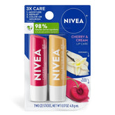 NIVEA Lip Cherry & Cream Lip Balms - 0.34oz/2ct: Moisturizing, Tinted, Balm, Vanilla, Cherry Flavors