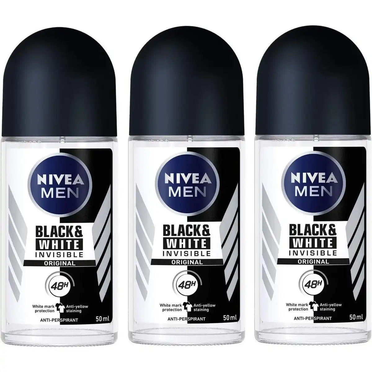 Nivea Men's Roll On Invisible Black & White Original 1.7oz (3 Pack)