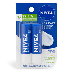 Nivea Moisturizing Lip Balm - 0.34oz/2pk: Paraben-Free, Mineral Oil-Free, Contains Vitamin E, Contains Shea Butter