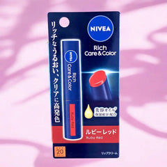 Nivea Japan Rich Care & Color Lip Balm SPF20 PA++ 0.12 oz - Ruby Red - Protect and glow with a vibrant burst of Japanese beauty