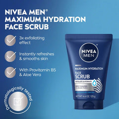 NIVEA Men Maximum Hydration Deep Cleaning Face Scrub with Aloe Vera - 4.4oz: Basic Cleansing, Soothing, For Dry Skin