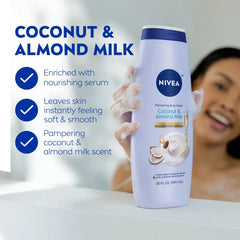Nivea Coconut and Almond Milk Pampering Body Wash for Dry Skin - 20 fl oz: Liquid Form, Paraben-Free, Squeeze Bottle